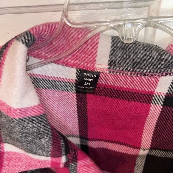 SHEIN Pink and Black Plaid Shirt - Picture 2 of 2
